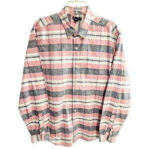 GAP Men's Large Pink Gray Plaid Cotton Linen Long Sleeve Shirt
